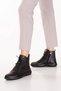 Women's Genuine Leather Rubber Laced Casual Boots In.1009 Black - 2