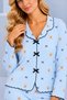 Women's Patterned Bow Detailed Buttoned Long Sleeve Muslin Pajama Set - 5