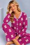Women's Patterned Bow Detailed Buttoned Long Sleeve Muslin Pajama Set