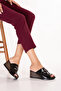 Women's Genuine Leather Wedge Heeled House Slippers Msa.519 Black Honeycomb - 4