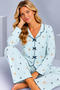 Women's Patterned Bow Detailed Buttoned Long Sleeve Muslin Pajama Set