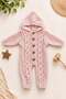 Baby Girl and Boy Hooded Hair Braid Patterned Buttoned Knitwear Knitted Jumpsuit Unisex 3-6-9-12Months
