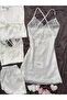 Women's Magic 4-Piece Lace Satin Nightgown, Robe and Shorts Set - 5