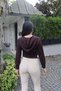 Diving Fabric Zippered Cardigan with Finger Loop and Waist Belt, Brown - 5