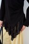 Women's Asymmetrical Cut Front Side Pleated Lace Detail Crew Neck Tunic Black - 6
