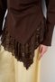 Women's Asymmetrical Front Cut, Side Pleated Lace Detail, Crew Neck Tunic, Brown - 5