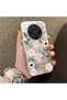 Redmi A4 Compatible Pink Spring Flower and Green Leaf Pattern Phone Case, Shock Protection