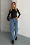 Women's Belted Flexible Wide Leg Comfortable Fit Jean Trousers - 4