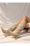 Di̇ana Beige Calfskin Suede 7 cm Heel Pull-On Boots - 4