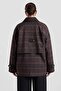 Plaid Patterned Water-Repellent Short Trench Coat with Cape Detail Mürdüm 6942 - 7