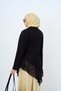 Women's Asymmetrical Cut Front Side Pleated Lace Detail Crew Neck Tunic Black - 5