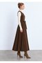 Bitter Brown Corduroy A-Line Maxi Length Front Buttoned Belted Viola Dress - 3
