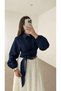 Tie-Front Crop Shirt - Mg - Navy Blue - 3