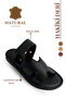 Genuine Leather Men's Slippers - Soft Thick Soled Genuine Velcro Leather Men's Slippers Syringe Black - 4