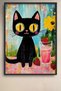 Cute Black Cat with Strawberry Drink Framed Painting Cat Poster Modern Wall Decor Kedi23 - 2