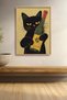 Black Cat Framed Painting with White Wine Bottle Cat Poster Modern Wall Decor Kedi04