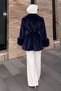 Fox Coat with Fur Sleeves Tsd260352 Navy Blue - 6