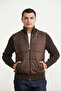 Quilted Combination Pocketed Knitwear Coat - Brown