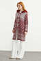 Ethnic Patterned Faux Fur Detailed Long Knitwear Cardigan - Burgundy - 4