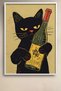 Black Cat Framed Painting with White Wine Bottle Cat Poster Modern Wall Decor Kedi04 - 2