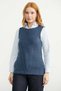 Wool Round Neck Knit Sweater - Indigo - 2