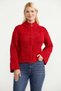 High Collar Casual Sleeve Wool Knitwear Cardigan - Red