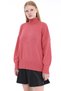 Pink Women's 100% Cotton Plain Knit Oversize Drop Shoulder Turtleneck Knitwear Sweater Trist-6174 - 3