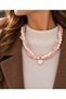 Handmade Pink Quartz Natural Stone and Pearl Detailed Heart Pendant Women's Necklace – Special Design - 4