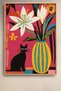 Colorful Floral Vase and Black Cat Framed Painting Cat Poster Modern Wall Decor Kedi14 - 2