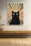 Black Cat Framed Painting with Light Beam Background Cat Poster Modern Wall Decor Kedi02