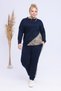 Women's Navy Blue Beige Leopard Garnished Flexible Plus Size Tracksuit Set - 6