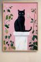 Pink Black Cat with Flowers on the Wall Framed Painting Cat Poster Modern Wall Decor Kedi36 - 2