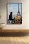 Paris View from the Balcony Black Cat in the Viewing Box Framed Painting Cat Poster Modern Wall Decor Kedi29