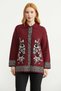 Motifed Thick Wool Knitwear Jacket - Claret Red - 2