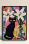 Lily Filled Vase and Black Cat Framed Painting Cat Poster Modern Wall Decor Kedi13 - 3