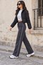 Women's Anthracite Stoppered Cuffed Side Piping 3 Thread Baggy Sweatpants - 3