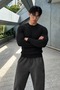 Men's Crew Neck Long Sleeve Black Sweatshirt - 5