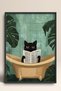 Black Cat Reading Newspaper in Bathtub Framed Painting Cat Poster Modern Wall Decor Kedi24 - 3