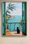 Black Cat in Window with Sea View Framed Painting Cat Poster Modern Wall Decor Kedi16 - 2