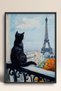 Paris Eiffel Tower Scenic Black Cat Framed Painting Cat Poster Modern Wall Decor Kedi15 - 3