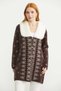 Long Knit Cardigan with Faux Fur Collar - Brown - 3
