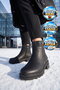 Black Genuine Leather, Fur Inside, Cold Resistant, Rubber Sole, Zippered Women's Boots Z1154 - 3