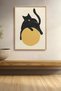 Black Cat Playing on Yellow Circle Framed Painting Cat Poster Modern Wall Decor Kedi40