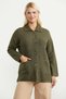 Knitted Motif Polo Collar Pocketed Knitwear Jacket - Khaki - 3