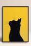 Minimal Black Cat Silhouette on Yellow Background Framed Painting Cat Poster Modern Wall Decor Kedi37 - 3