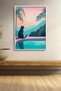 Pink Pool and Mountain View Black Cat Framed Painting Cat Poster Modern Wall Decor Kedi27