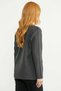 Women's Floral Embroidered Zippered Knitwear Jacket with Pockets - Dark Gray - 5