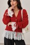 Women's Knitwear Cardigan Buttoned Long Sleeve V-Neck Hem and Sleeves Ruched Gathered Tie-Up Off Shoulder R - 3