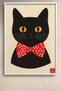 Black Cat with Red Bow Tie Framed Painting Cat Poster Modern Wall Decor Kedi01 - 2