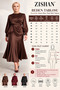 Women's Hijab Evening Dress Set Satin Lace Detailed Long Skirt Blouse Double Set 36-50 Size 7021 - 2